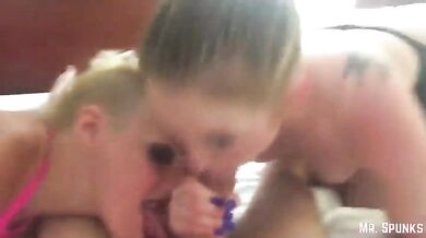 Wife Feeds Cum To Slutty Friend - Sloppy Double Blowjob & Cum Sharing (Laci Cakes, Mister Spunks, Sexy Spunky Girl)