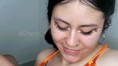 Dherly loves to feel her tits soaking wet with hot cum