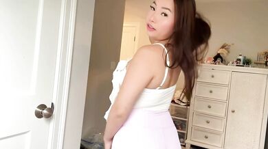 Asian GF Tries White Transparent Top - Wait for the Nipple Slip.