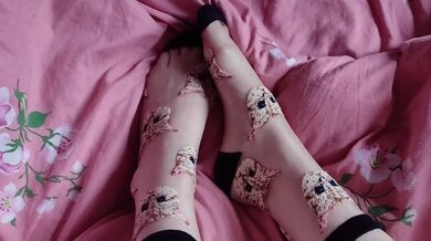 POV: stepsister shows off her new nylon socks with a cute pattern and lets her lick them