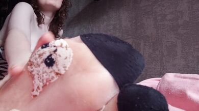 POV: stepsister shows off her new nylon socks with a cute pattern and lets her lick them