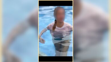 Wifey wet shirt in the pool with perfect braless tits