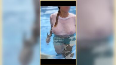 Wifey wet shirt in the pool with perfect braless tits