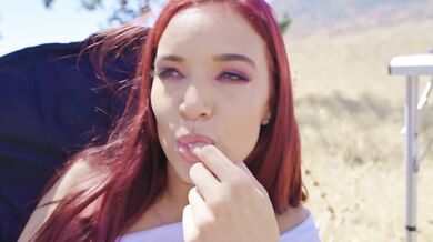 Cowgirl Jayden rubs one out for you at the Campsite