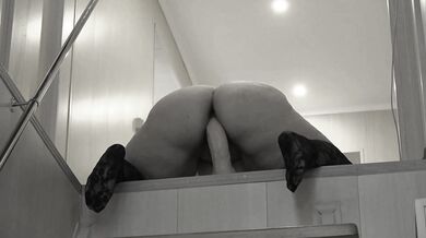 Fucking with a big dildo. Mature fat milf with a big ass.