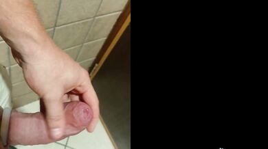 tight foreskin fun, cock ring in a public bathroom phimosis cock