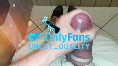 no hands large white uncut cock play! tight foreskin phimosis