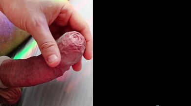 slow foreskin play on an white large uncut cock