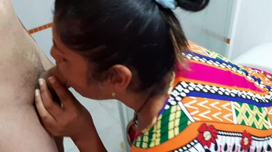 My stepmom interrupts my shower to suck my cock