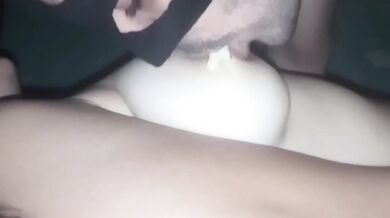 Breastfeeding my husband, he smears condensed milk and sucks my nipples very hard