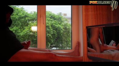 Masturbating by the window while watching porn with hot anal