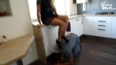 Princess and her foot slave for fun (femdom, choking, shoe worship, foot worship, bratty feet, toes)