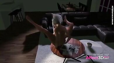 Big tits tattooed futanari girl masturbating at home in a 3d animation by Pina Colada