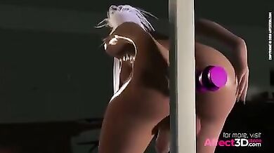 Big tits tattooed futanari girl masturbating at home in a 3d animation by Pina Colada