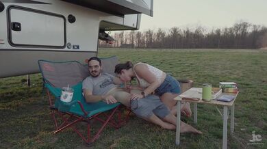 Would you go camping with us? Quick outdoor fuck PAWG creampie