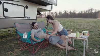 Would you go camping with us? Quick outdoor fuck PAWG creampie