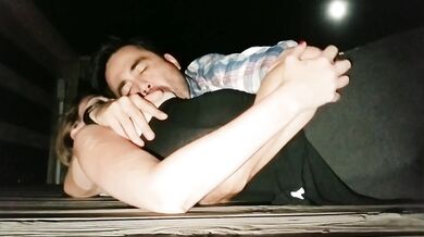 Nursing on a Public Pier at Night - Button cums 2x from nipple stimulation