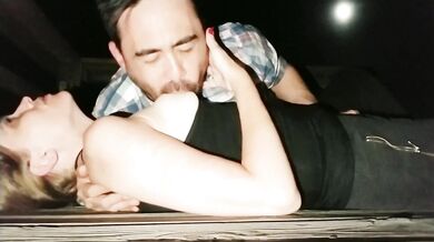 Nursing on a Public Pier at Night - Button cums 2x from nipple stimulation