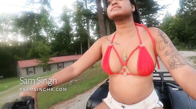 Indian Girl Rides 4Wheeler in Bikini through Woods
