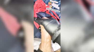 BIG COCK Jerk Off and Cumming on my red Lace Pantie !