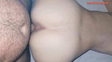 on all fours with a cum filled pussy