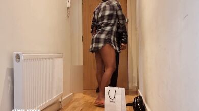 Teasing a Real DELIVERY GUY - Shirt Unbuttoned with No PANTIES or BRA