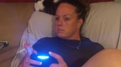 Sexy Step Mother Secretary Upskirt Teasing Spreading Legs Wide And Smoking While Playing Video Games