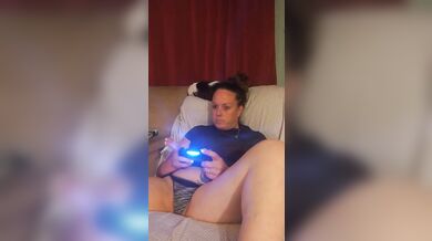Sexy Step Mother Secretary Upskirt Teasing Spreading Legs Wide And Smoking While Playing Video Games