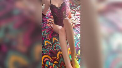 Coloured hair e-girl in bed