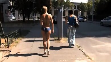 Blue Angel Body Painted Walking In Public