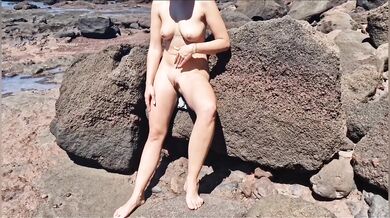 naked on the beach recorded by stepdad then we lie down and I touch his dick