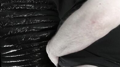 Big Cumshot on my Girlfriend's Luxurious Black 'R' Super soft Shiny Down Jacket !!