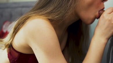 Wife sucks her lover's small cock after work. cum in mouth