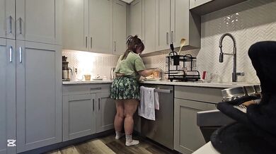 Thick & curvy stoner Cleans apartment, Smokes & gets naked