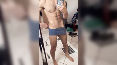 Hairy fitness model has a huge hose