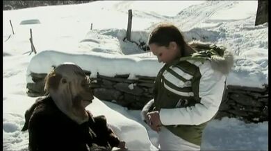 Sabrina Sweet Gives Masked Man a Deepthroat Blowjob Outdoors in Snow