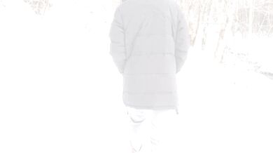 Amateur girl dreaming about quick fuck and deepthroat blowjob in public park in freezing winter cold