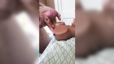 White Boy cums on sex doll