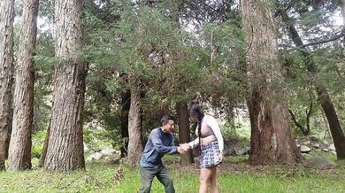 Beautiful College Girl With Big Ass And Busty Tits Fucks With A Perverted Old Man In The Jungle