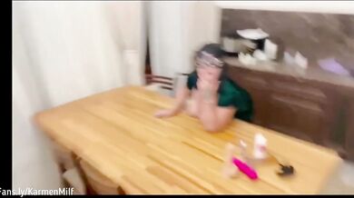 Stepson Films His Stepmother As She Fucks Her Big Ass On The Table