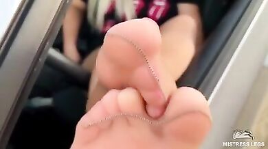 Hey footboy, instead of rubbing my windshield, you better clean my nylon feet!