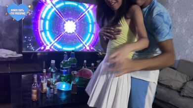 Her tight pussy is stretched by big dicks at a house party in front of her boyfriend