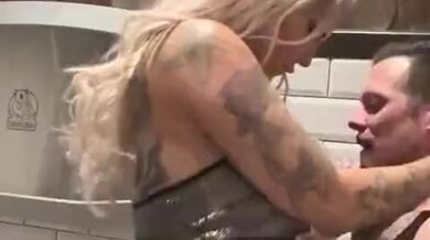 Big ass blonde BIANKA SWOOL getting railed over the public bathroom