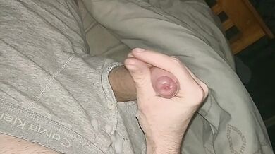 Slow motion cumshot at bedtime