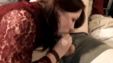 Mature Milf Wife Gives Sensual Blowjob to Husband and Drains His Cum