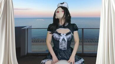 HENTAI Aibu。ベランダ。メイド。拘束されながらオナニー。