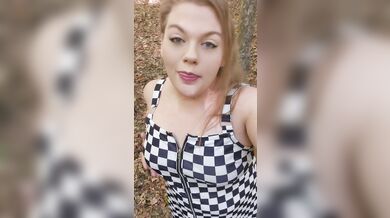 Bbw milf Public forest flashing small tits and fat pussy