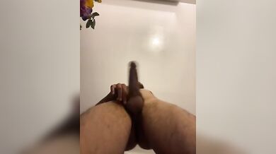 Flashing big dick Stroking Huge Cock