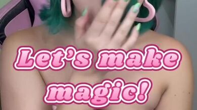 Green haired girl makes it all disappear inside her mouth