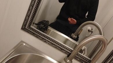 Bathroom stroking it at work